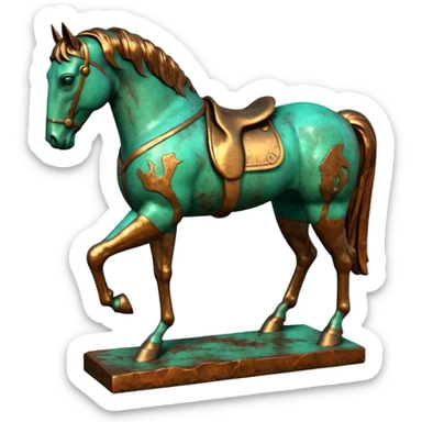3D render of Bronze Horse Leg, heavily oxidized copper texture, verdigris patina,Fragment of a statue with patina, weathered bronze aesthetic, ancient decay, emoji style, isolated on white background --v 6.0. sticker