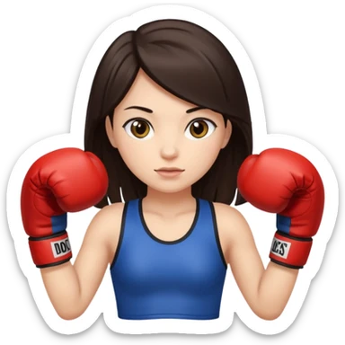 An girl with long dark brown hair in boxing gloves sticker