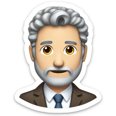 Older attractive man with medium long grey and brown hair tucked behind his ears & a little bit curly with a five o clock shadow beard in a suit  sticker
