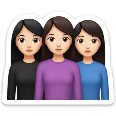 Three girl friends with straight hair one have black hair and two have brown hair sticker