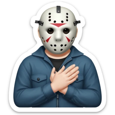 Jason Voorhees, looking cute, with his hands clasped in front of him, at a sideways angle, looks like he is in love sticker