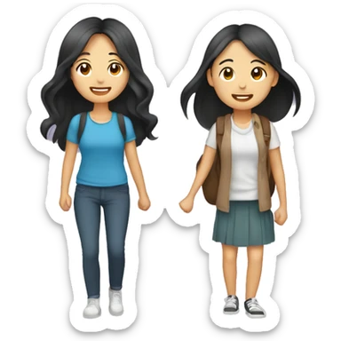 Cute Asian couple (girl with wavy long hair guy with short straight hair) excitedly traveling  sticker