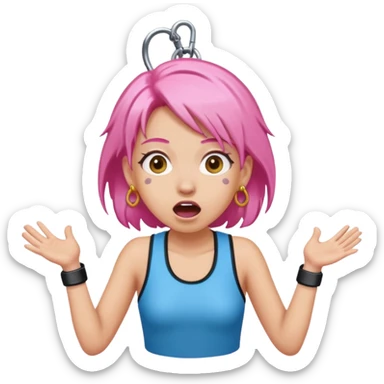 bungee jumping face in action with earrings and pink hair flying away earrings flying away sticker