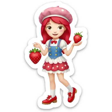pretty and cute modern day strawberry shortcake full body with red shoes emoji sticker