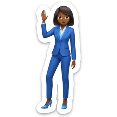 black woman in a blue smart suit and shoes, standing, modern business attire, emoji style sticker