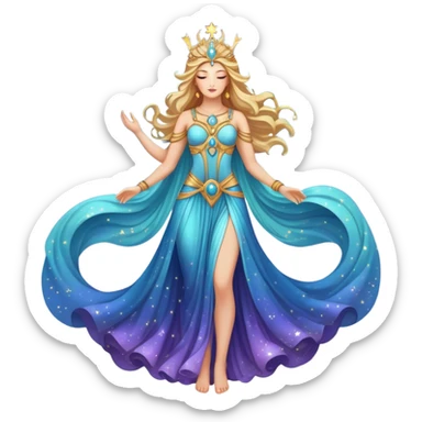 fullbody universe goddess Sophia with intricate details, cosmic goddess with starry elements, highly detailed celestial being with glowing features sticker