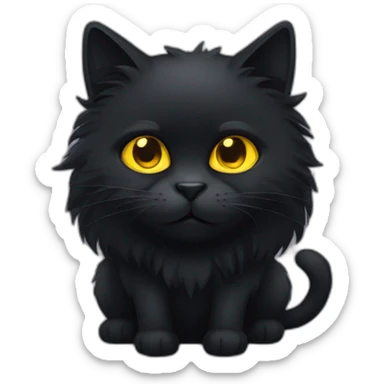 fluffy black cat with yellow eyes and unhappy face sticker