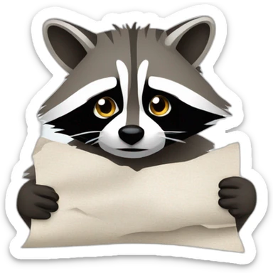 Funny raccoon searching through crumpled paper sticker