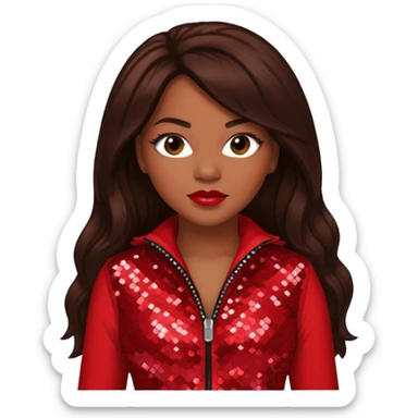 Tamika Scott from Xscape with long dark brown hair, red sequin outfit sticker