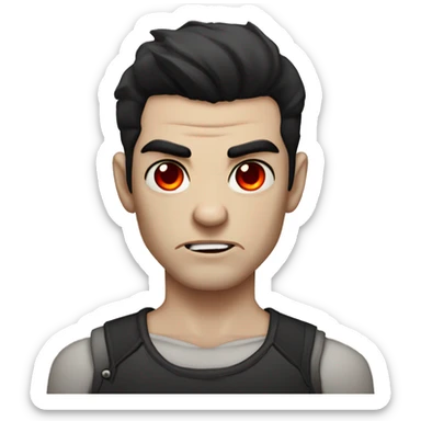 dark-haired, pale skin with red eyes, with  tattoos, male looking angry sticker