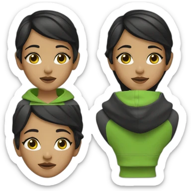 Girl-with-black-short-black-hair-and-green-hoodie sticker