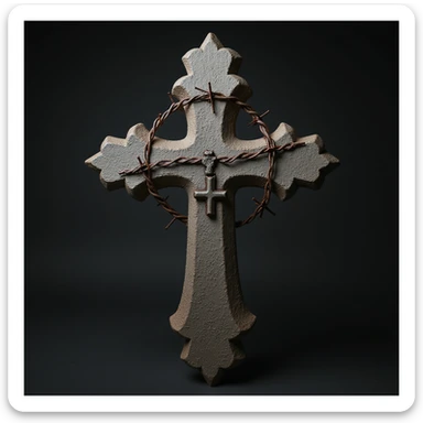 realistic gothic cross, with barbed wire, photorealistic style sticker
