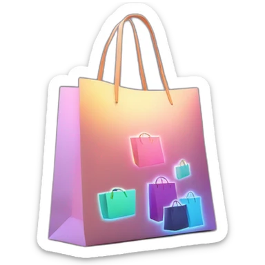 Design stylish, 3D shopping bags with animated, glowing brand logos, set in an upscale shopping street. sticker