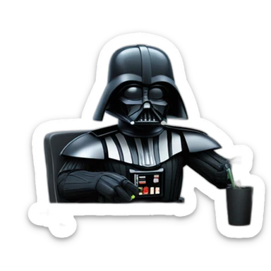 Darth Vader writing code at the computer sticker