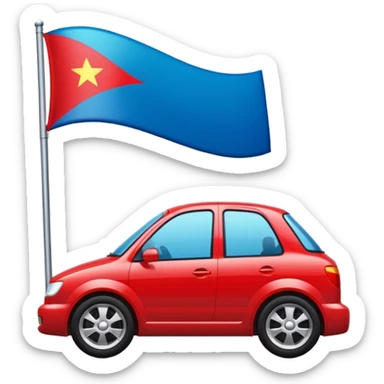 bandera mitad superior, azul y mitad inferior verde con una rueda de carruaje roja en el centro sticker