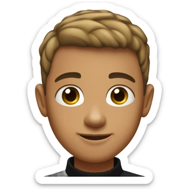 boy with light tanned skin, buzz cut, no facial hair, wearing a smart black quarter zip jumper with white t shirt underneath. sticker