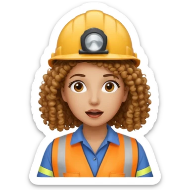 surprised construction worker curly haired woman wearing ppe sticker