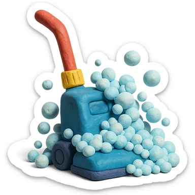 carpet shampooer with lots of playful claymation bubbles, no background sticker