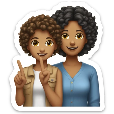 Brown curly hair tan skin girl with black curly hair tan skin mom peace sign sticker