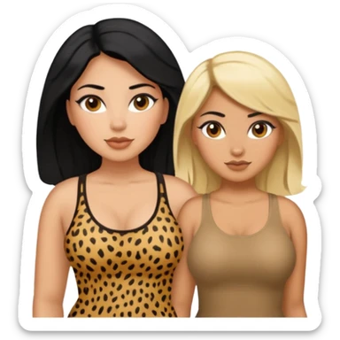 Latina woman with black hair chubby and black woman with blonde hair slim thick in cheetah top sexy sticker