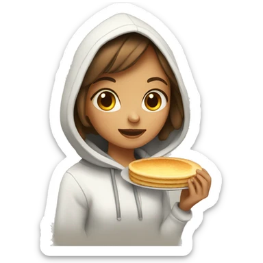 Girl wearing hoddie eating pan cake sticker