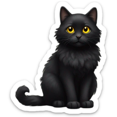 black fluffy cat yellow eyes sticker