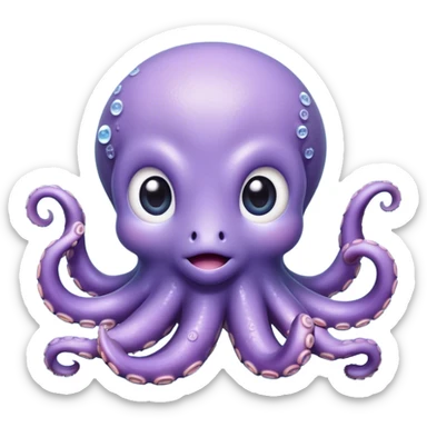Cinematic Cute Baby Octopus Portrait Emoji, Head tilted slightly in a curious and endearing way, featuring a smooth, rounded light blue-purple body with enormous, sparkling eyes filled with warmth and innocence, delicate tentacles curling playfully, Simplified yet irresistibly adorable features, highly detailed, glowing with a soft, dreamy marine glow, high shine, affectionate and gentle, stylized with a touch of whimsical deep-sea charm, soft glowing outline, capturing the essence of a tiny, inquisitive octopus that looks ready to gently drift into your heart! sticker