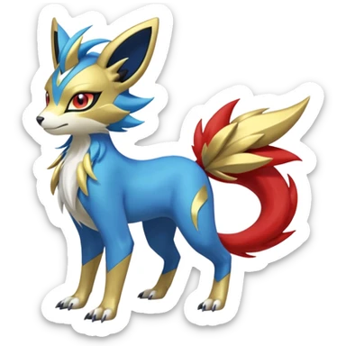 Feral Quadrupedal Digitigrade Meloetta-Luxray-Renamon-Manectric-fusion-hybrid-creature, full body  sticker