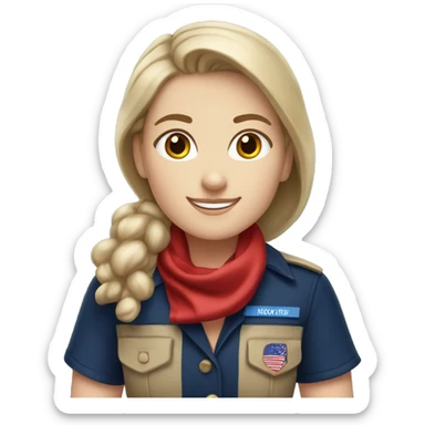 White girl scout with a navy blue shirt and red scout scarf sticker