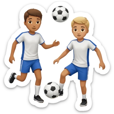 Two boys playing soccer at the beach. sticker