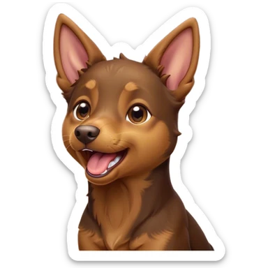 Cinematic Cute Yawning Brown and Tan Kelpie Portrait Emoji, Head tilted slightly with a dramatic, wide-open yawn, showcasing a smooth brown Fur with distinct tan highlights, floppy ears slightly drooping, round warm eyes barely open in drowsy contentment, Simplified yet irresistibly adorable features, highly detailed, glowing with a soft, cozy glow, high shine, relaxed yet expressive, stylized with a touch of whimsy, bright and endearing, soft glowing outline, capturing the essence of a sleepy yet affectionate herder, so drowsy it feels like it could stretch out of the screen and curl up for a nap! sticker