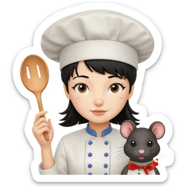 A rat with a fringe and chefs hat girl black hair sticker