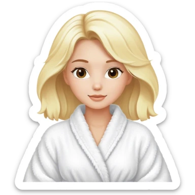 Blonde model wearing a white fluffy robe, self-care spa day  sticker