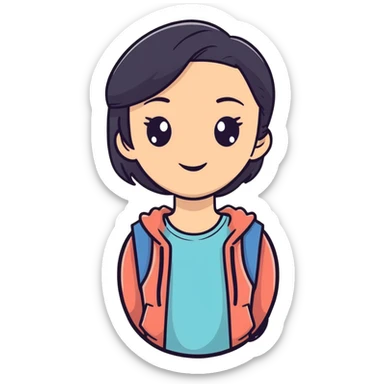 A young woman with a friendly expression wearing casual clothes sticker