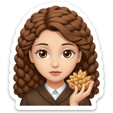 creami una ragazza con riccioli in fondo sulle punte, capelli marroni scuri e lunghi, occhi con ciglia non corte marroni sticker