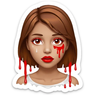 Brown Hair Woman , white paint , drip, face, hot  Sexy, lips sticker