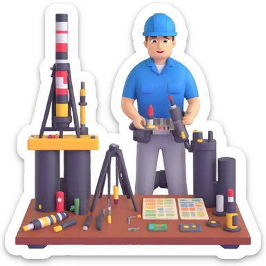 Marine geologist working with core samples and scientific equipment on ship deck sticker