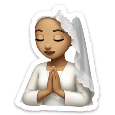 Light skin girl praying with eyes closed and lace white veil  sticker