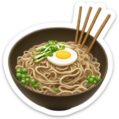 bowl of japanese buckwheat soba noodles with two chopsticks and spring onions sticker