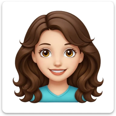 a girl with long wavy brunette hair, hazel eyes, cute make up sticker