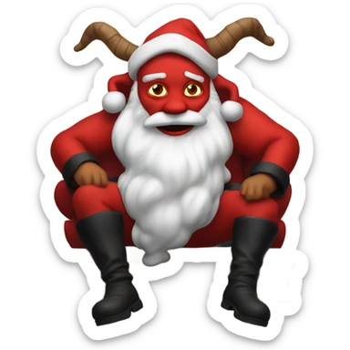 Red horned Satan dressed as Santa laying on a shelf  sticker