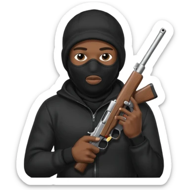 black guy thug with ski mask and gun wearing black shirt sticker