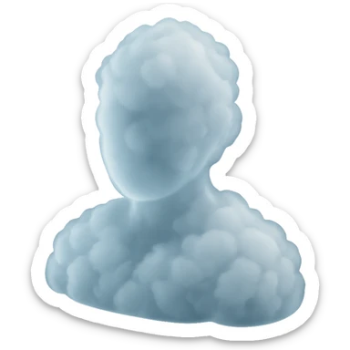 matte glass style, front view portrait of a person, shoulders up, made entirely of white fluffy clouds sticker