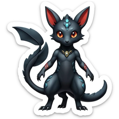 Shiny Dark Cute Majestic Sophisticated Modern Gothic Gloomy Futuristic Scaly Cyber-Salandit-Umbreon-Litten-Hybrid (Full body) sticker