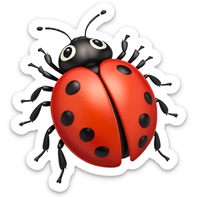 A 3D Apple-style emoji of a cute red ladybug with black spots, shiny smooth body, small antennae, and gentle light reflection on its wings. Centered, clean white background, colorful and playful design. sticker