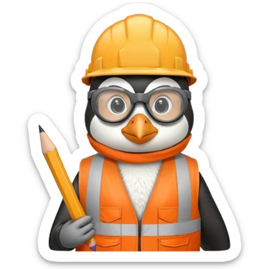 worker penguin wearing orange west holding a pencil sticker