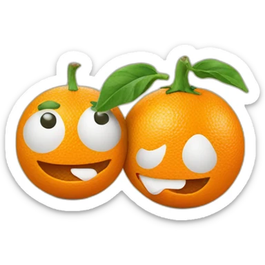 Two oranges attached to an egg plant sticker