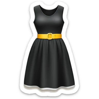 a simple black dress icon with a ruler or measuring tape wrapped around it, symbolizing clothing measurements. sticker