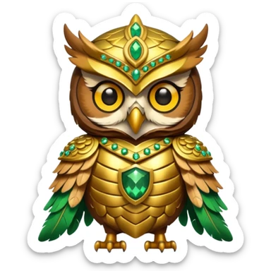 owl warrior wearing golden armor embedded with emerald jewels

 sticker