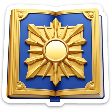 A golden yellow book with royal blue accents, smooth and polished, embossed with a symbol of six pillars, a sun, or a glowing mirror, radiating strength, confidence, and the power of self-worth.  sticker